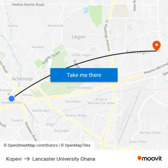 Kopevi to Lancaster University Ghana map