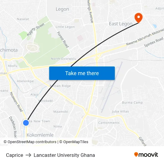 Caprice to Lancaster University Ghana map