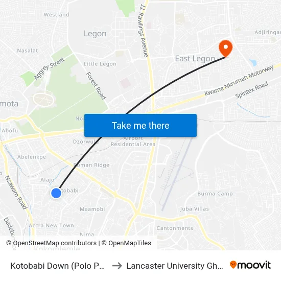 Kotobabi Down (Polo Park) to Lancaster University Ghana map