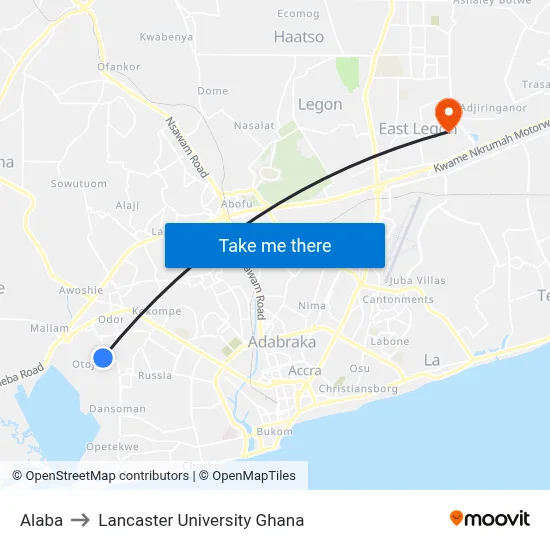 Alaba to Lancaster University Ghana map