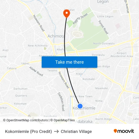 Kokomlemle (Pro Credit) to Christian Village map