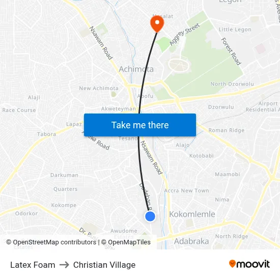 Latex Foam to Christian Village map