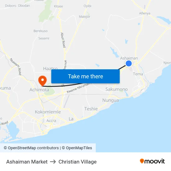 Ashaiman Market to Christian Village map