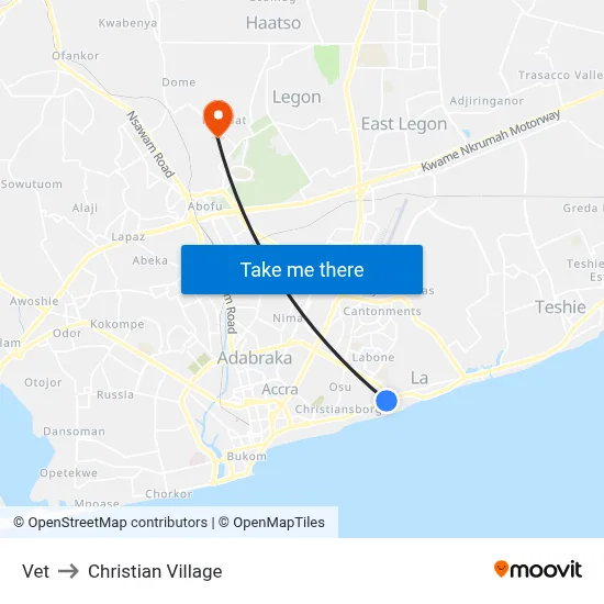 Vet to Christian Village map