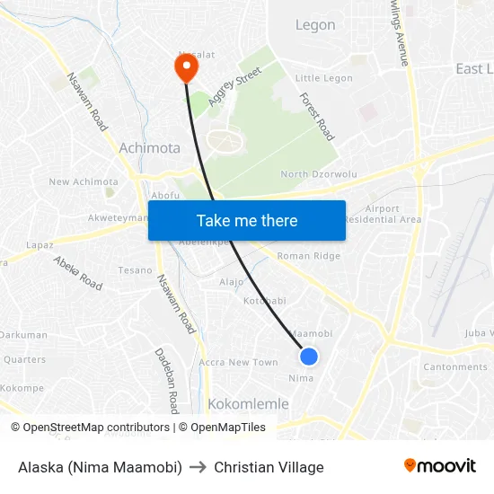 Alaska (Nima Maamobi) to Christian Village map