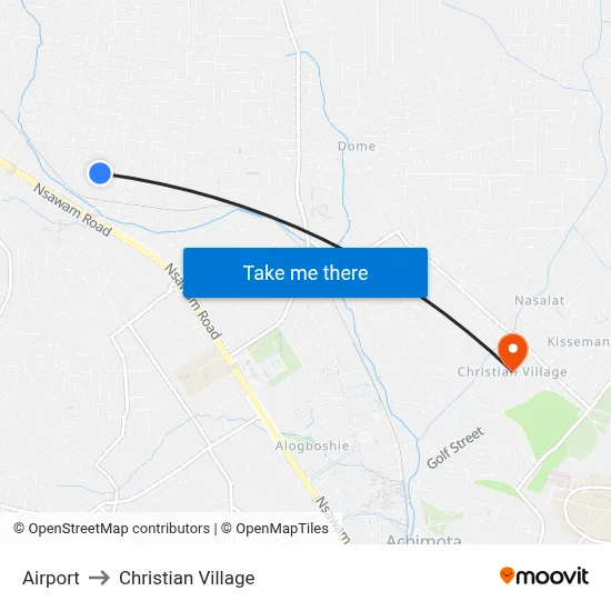 Airport to Christian Village map