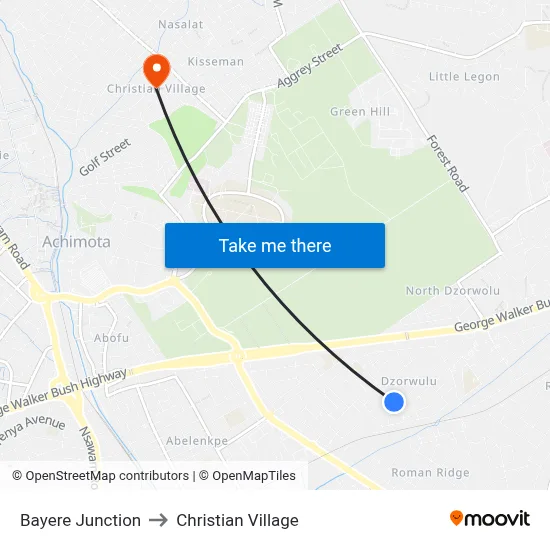 Bayere Junction to Christian Village map