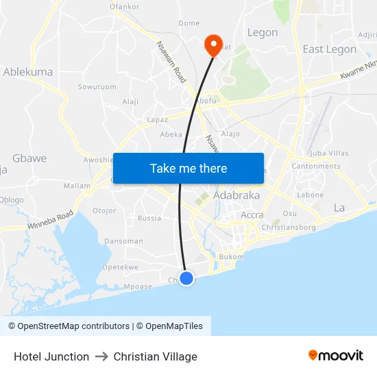 Hotel Junction to Christian Village map