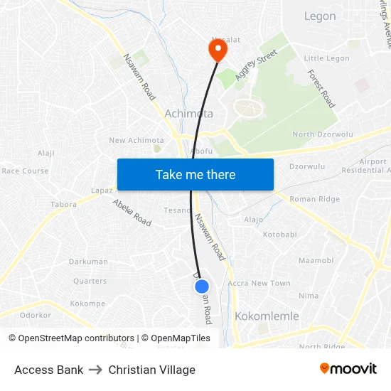 Access Bank to Christian Village map