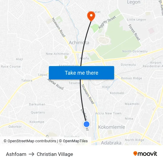 Ashfoam to Christian Village map