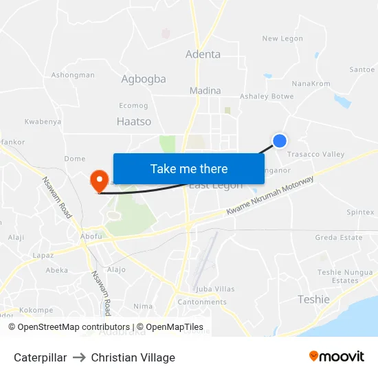 Caterpillar to Christian Village map