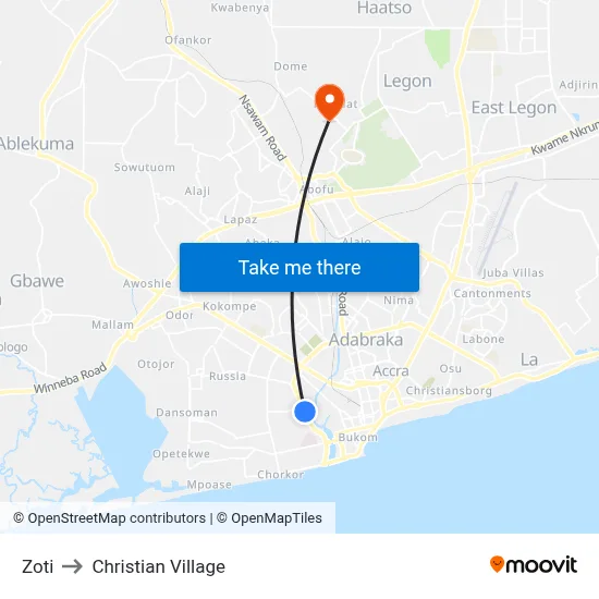Zoti to Christian Village map