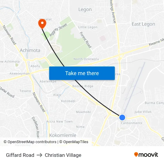 Giffard Road to Christian Village map