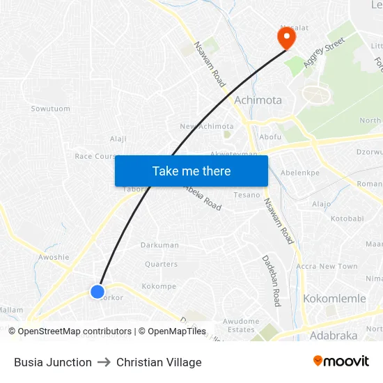 Busia Junction to Christian Village map