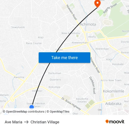 Ave Maria to Christian Village map