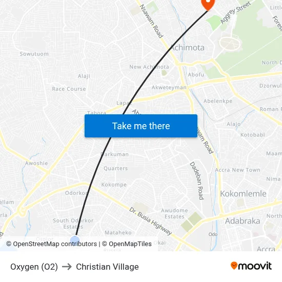Oxygen (O2) to Christian Village map