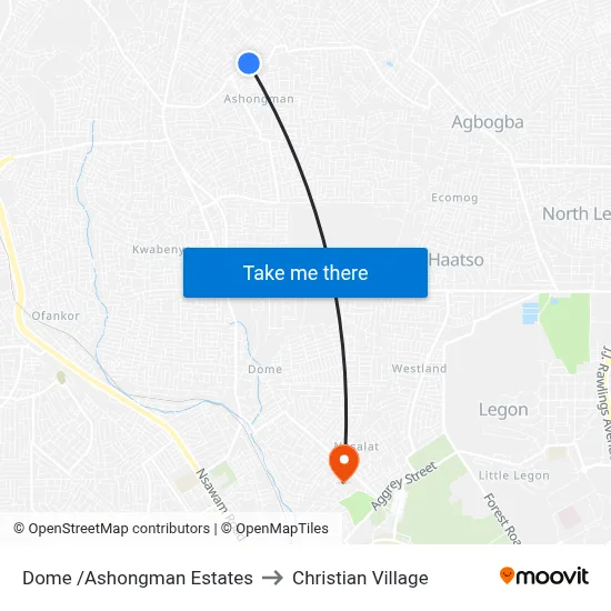 Dome /Ashongman Estates to Christian Village map
