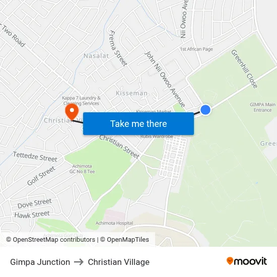 Gimpa Junction to Christian Village map