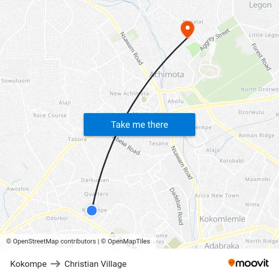 Kokompe to Christian Village map
