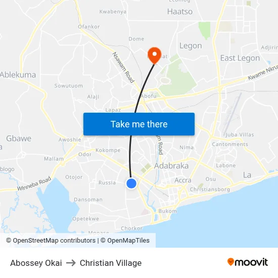 Abossey Okai to Christian Village map