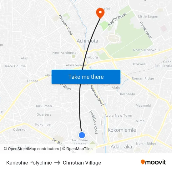 Kaneshie Polyclinic to Christian Village map