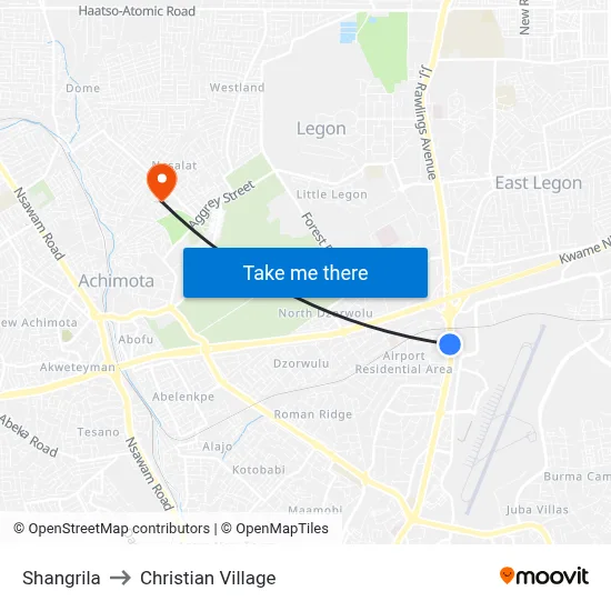 Shangrila to Christian Village map