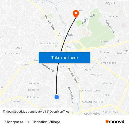 Mangoase to Christian Village map