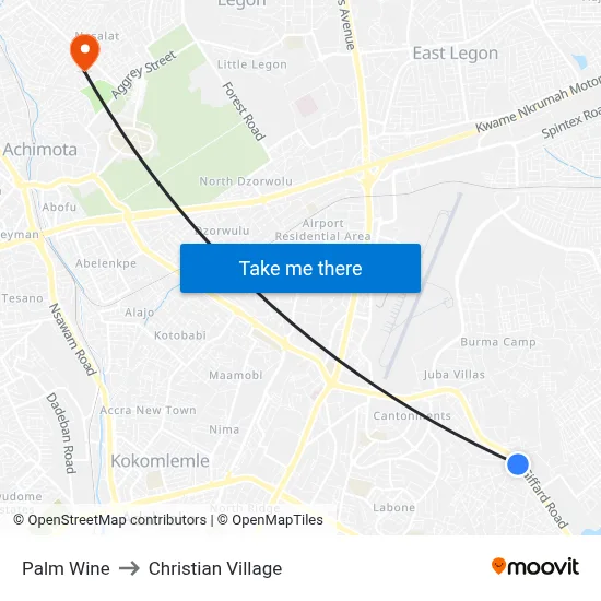 Palm Wine to Christian Village map