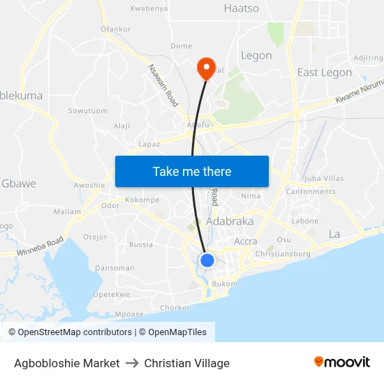 Agbobloshie Market to Christian Village map