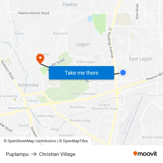 Puplampu to Christian Village map