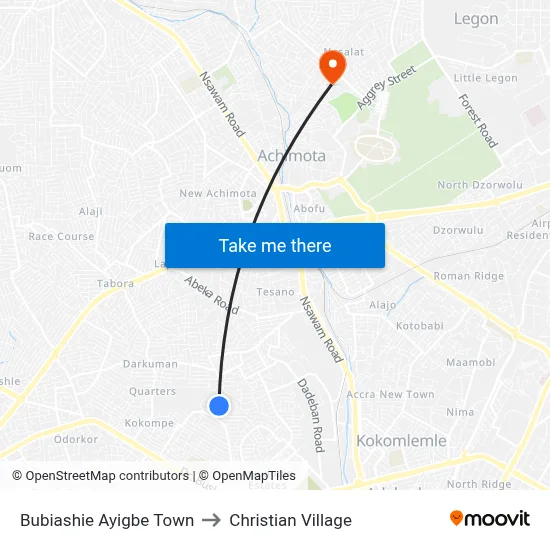 Bubiashie Ayigbe Town to Christian Village map