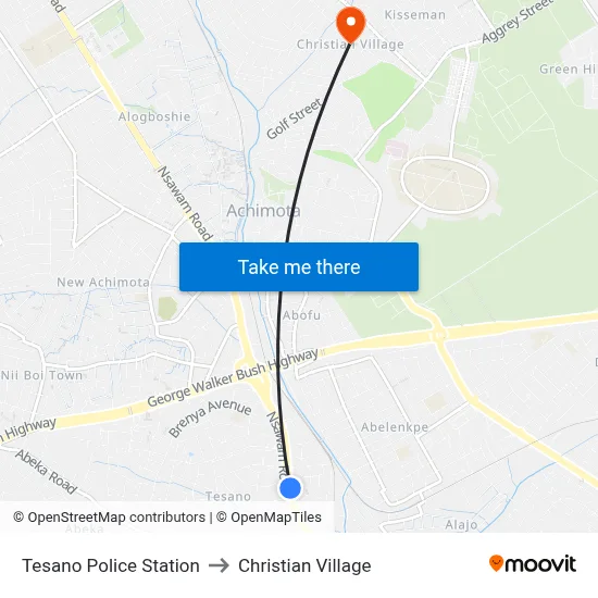 Tesano Police Station to Christian Village map