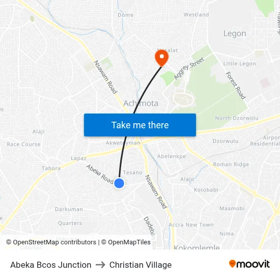 Abeka Bcos Junction to Christian Village map