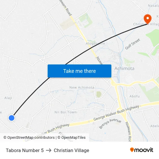 Tabora Number 5 to Christian Village map