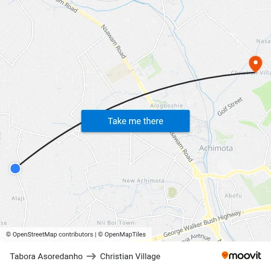 Tabora Asoredanho to Christian Village map