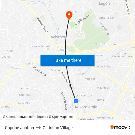 Caprice Juntion to Christian Village map