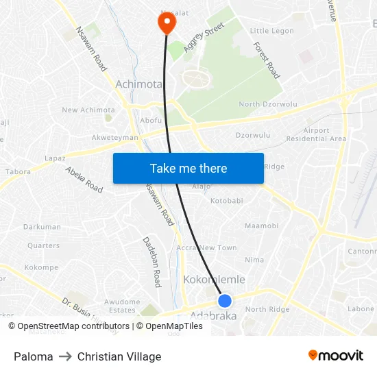 Paloma to Christian Village map