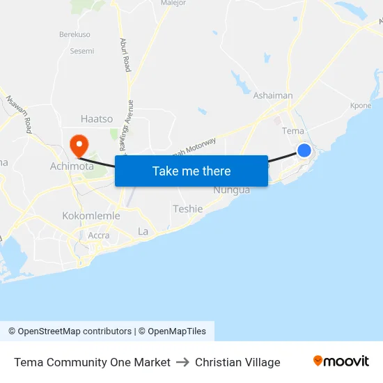 Tema Community One Market to Christian Village map