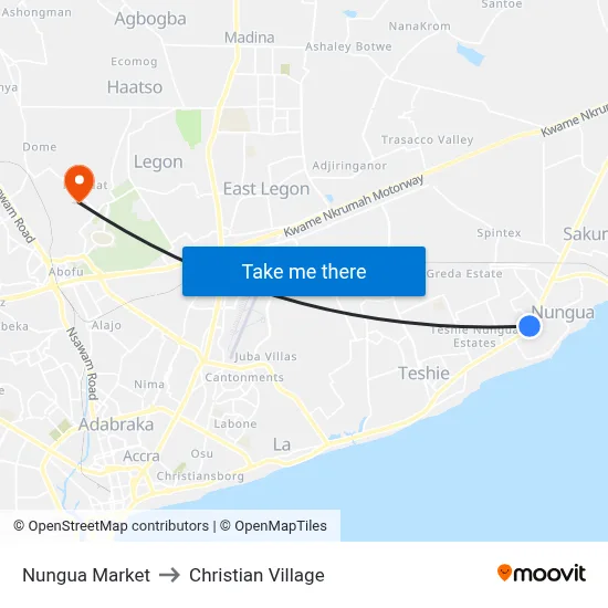 Nungua Market to Christian Village map