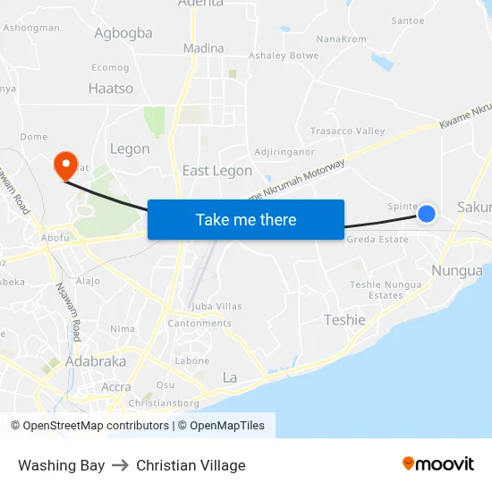 Washing Bay to Christian Village map