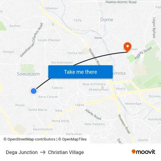 Dega Junction to Christian Village map