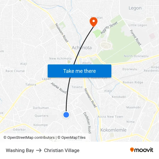 Washing Bay to Christian Village map