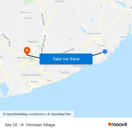 Site 20 to Christian Village map