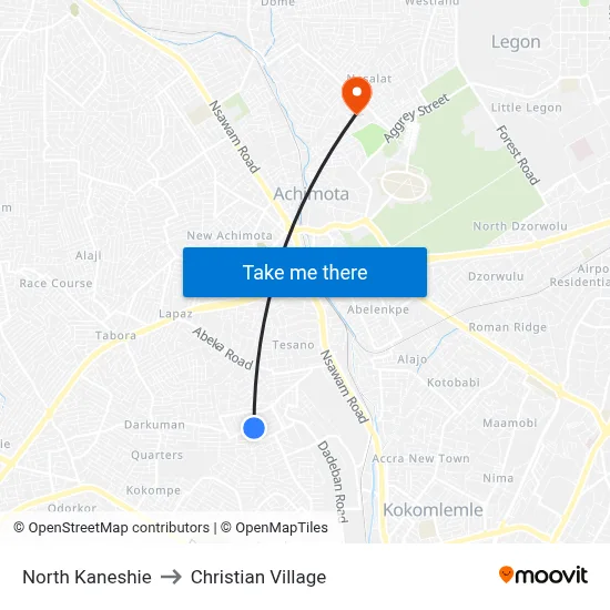 North Kaneshie to Christian Village map