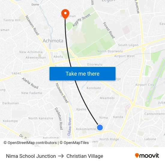 Nima School Junction to Christian Village map