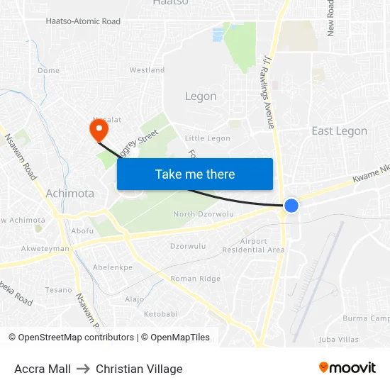 Accra Mall to Christian Village map