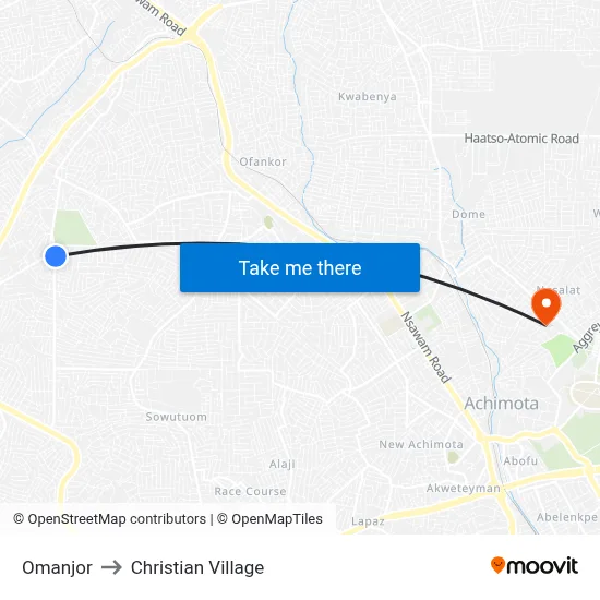 Omanjor to Christian Village map
