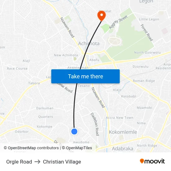 Orgle Road to Christian Village map