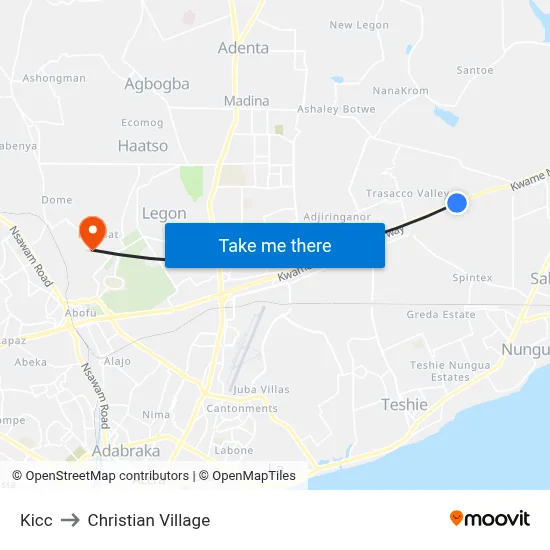 Kicc to Christian Village map