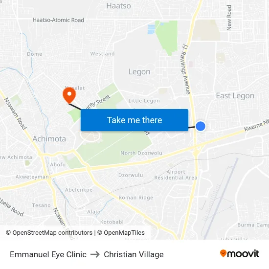 Emmanuel Eye Clinic to Christian Village map
